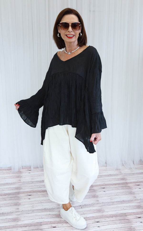 CLARA CHIFFON TOP - BLACK