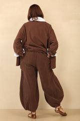 ARABELLA COTTON BALLOON TROUSERS - CHOCOLATE