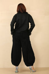 ARABELLA COTTON BALLOON TROUSERS - BLACK