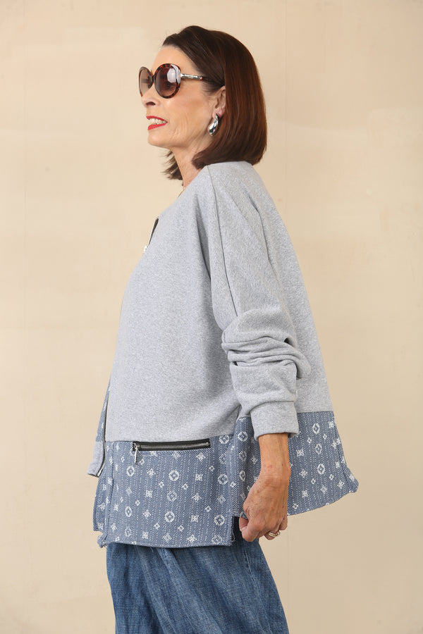 Rita high low sweatshirt with denim patchwork