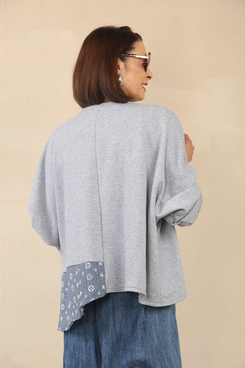 Rita high low sweatshirt with denim patchwork