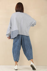 Rita high low sweatshirt with denim patchwork