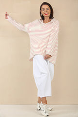 Tiffany light pink stripe hooded sweatshirt