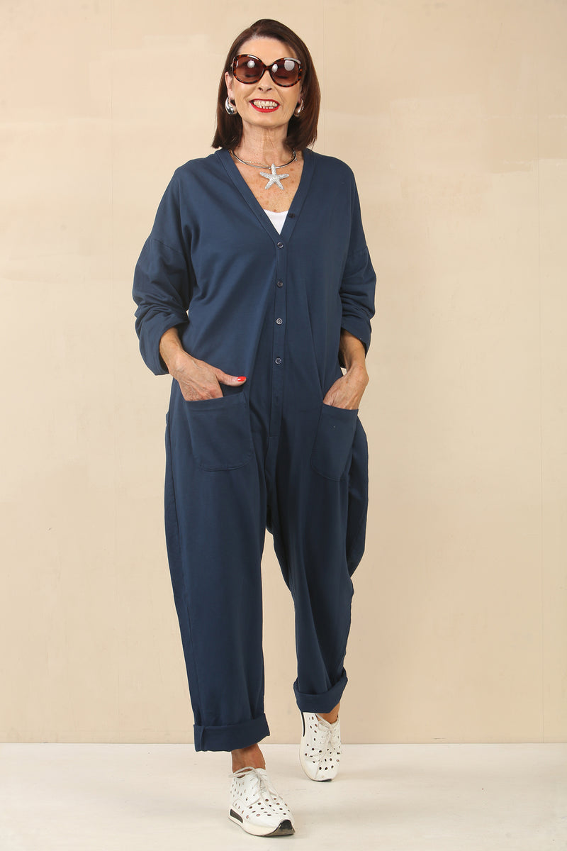 Monica Vneck navy jumpsuit