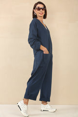 Monica Vneck navy jumpsuit