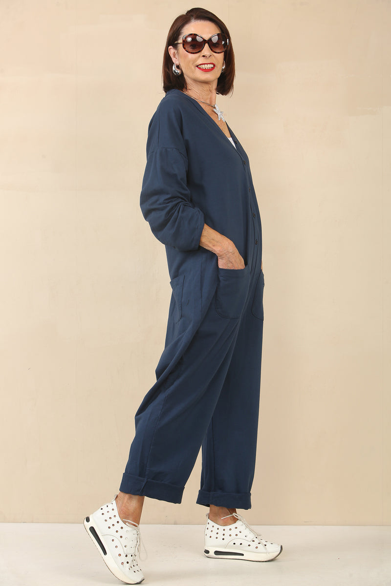 Monica Vneck navy jumpsuit