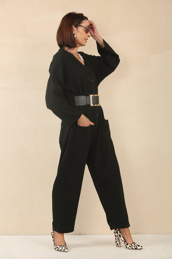 Monica Vneck black jumpsuit