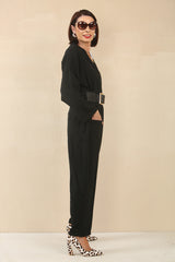 Monica Vneck black jumpsuit