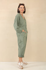 Monica Vneck khaki jumpsuit