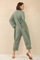 Monica Vneck khaki jumpsuit