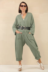 Monica Vneck khaki jumpsuit