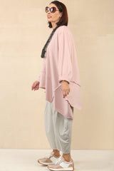 Coleene HIGH-LOW SWEATSHIRT in Blush color