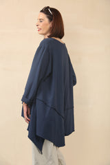 COLEENE HIGH-LOW SWEATSHIRT in Navy color