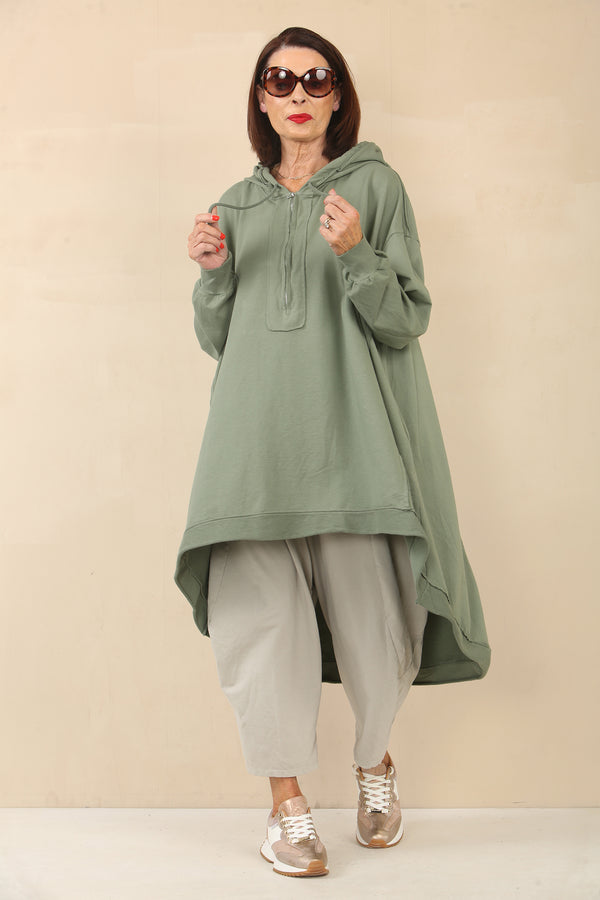 MARLOW SWEATSHIRT COCOON DRESS IN SAGE