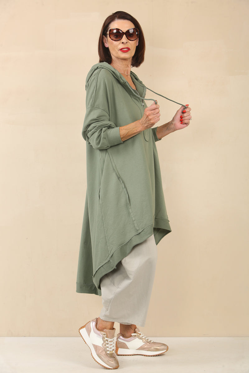 MARLOW SWEATSHIRT COCOON DRESS IN SAGE