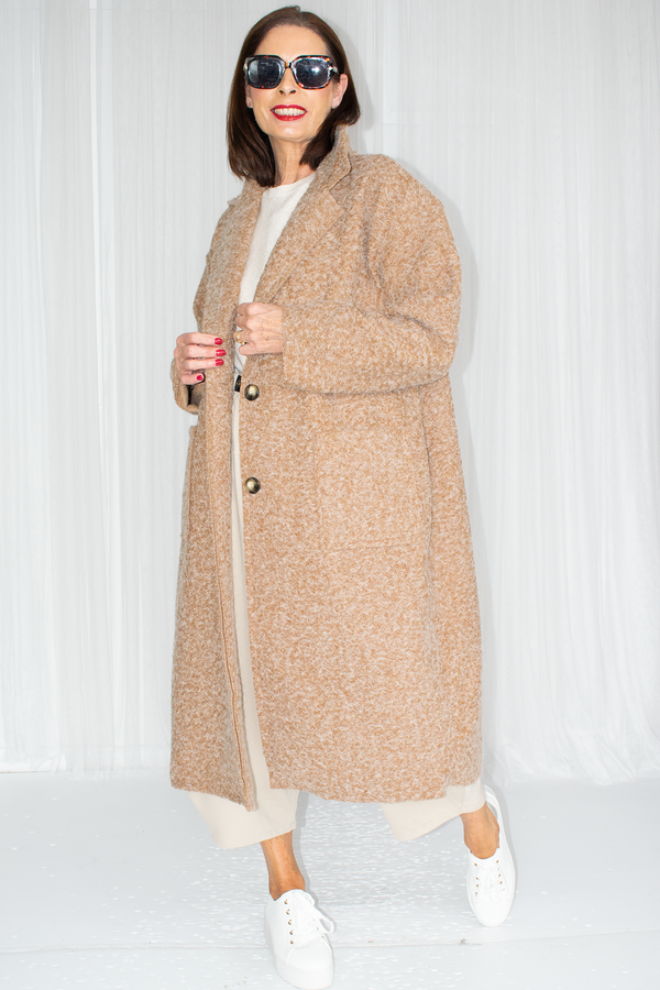 Athena Long Sleeve Duster Coat in Camel