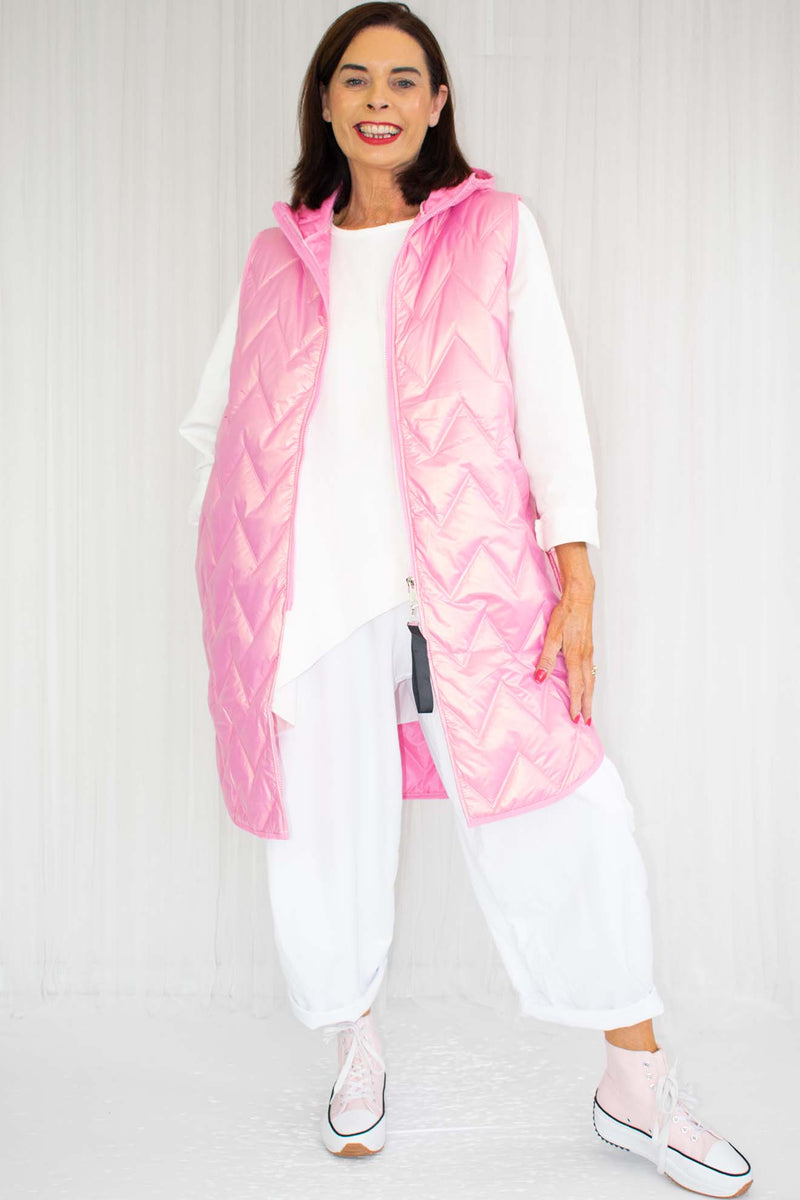 Willoughby Hooded Gilet in Iridescent pale pink