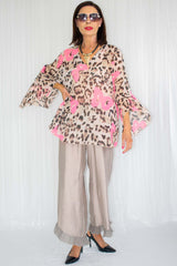 Lyssa Bell Sleeve Blouse in Hot Pink Leopard