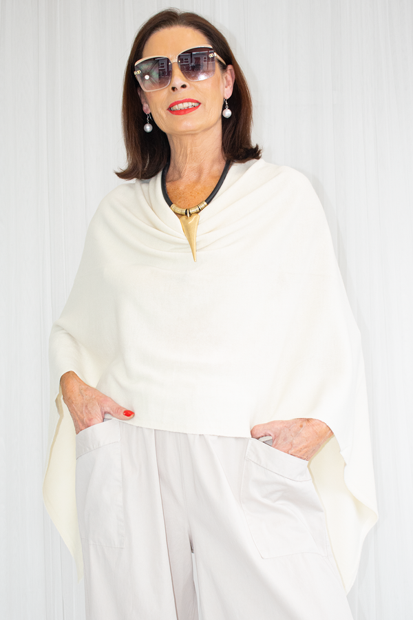 Mollie-Ann Poncho Style Fine Knit in Cream