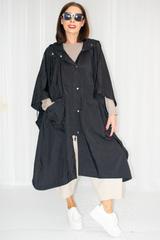 Cassidy Layered Batwing Silver Hardware Mac Coat in Classic Black