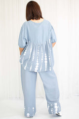 Polly Puff Sleeve Swing Top in Powder Blue Circle Print