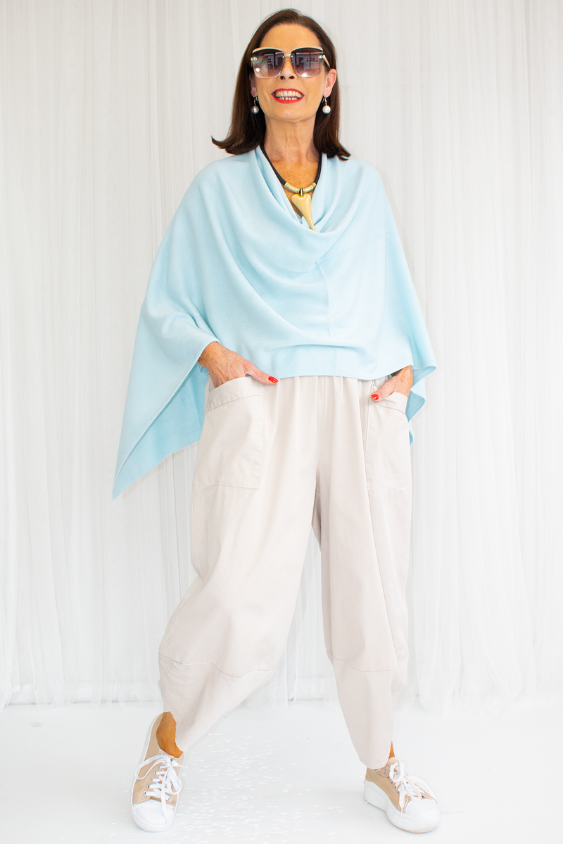 Mollie-Ann Poncho Style Fine Knit in Sky Blue