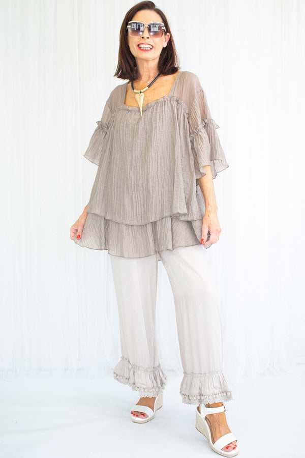 Daniella Double Layered Ruffle Top in Mocha