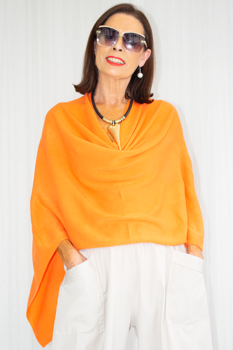 Mollie-Ann Poncho Style Fine Knit in Satsuma