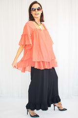 Daniella Double Layered Ruffle Top in Coral