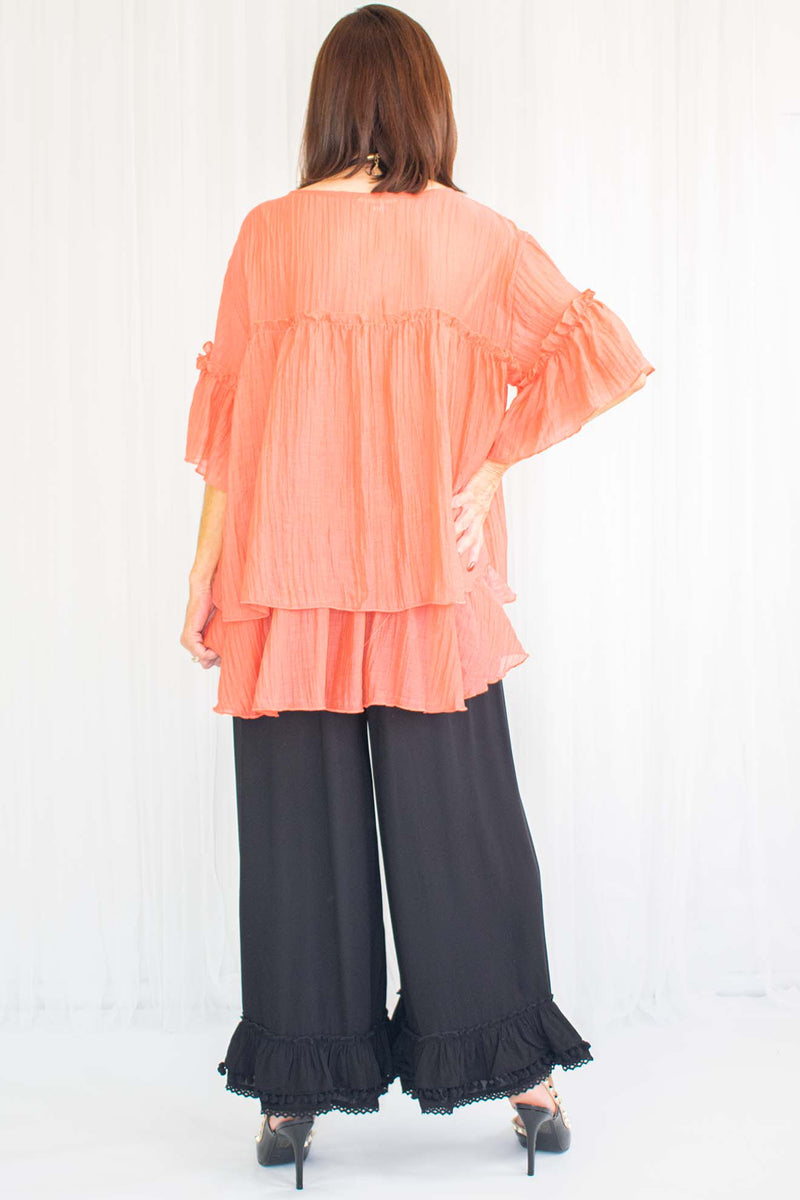 Daniella Double Layered Ruffle Top in Coral