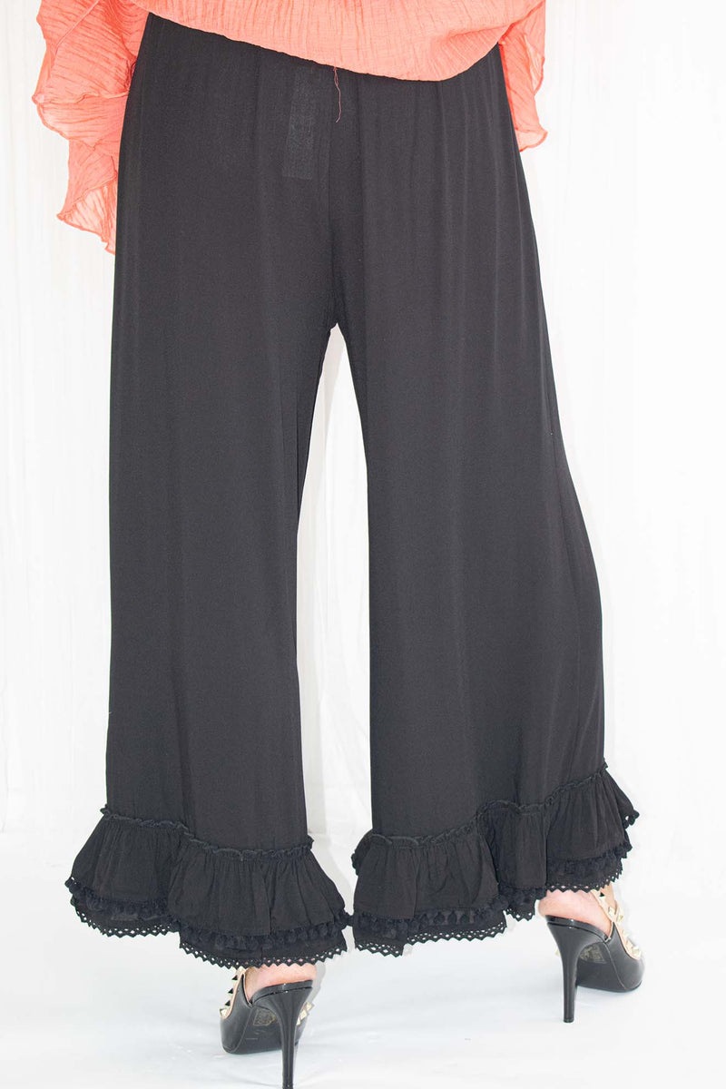 Delia Tie Waist Palazzo Trouser in Classic Black