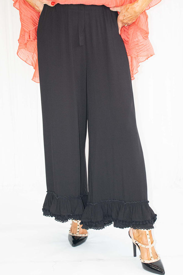 Delia Tie Waist Palazzo Trouser in Classic Black