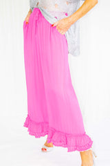 Delia Tie Waist Palazzo Trouser in Hot Pink