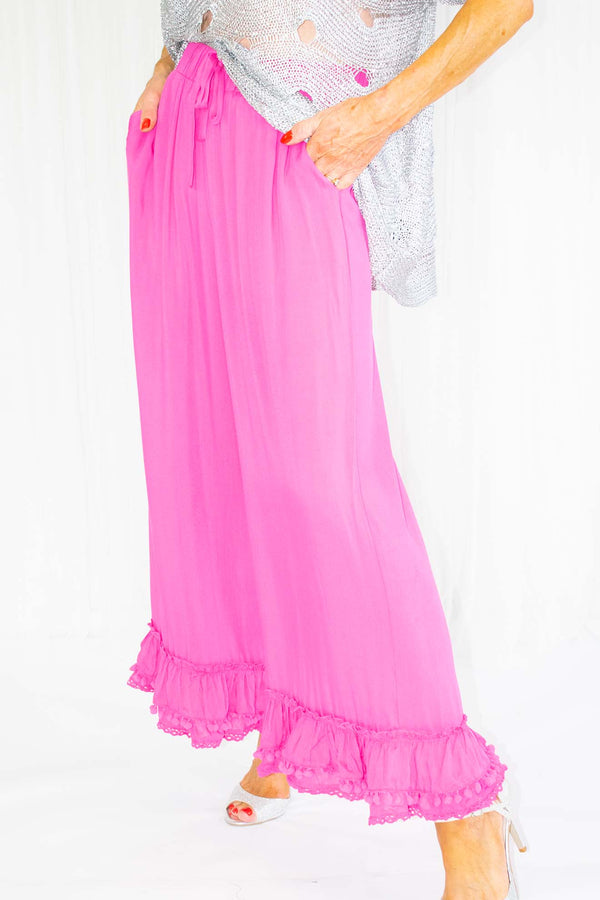 Delia Tie Waist Palazzo Trouser in Hot Pink