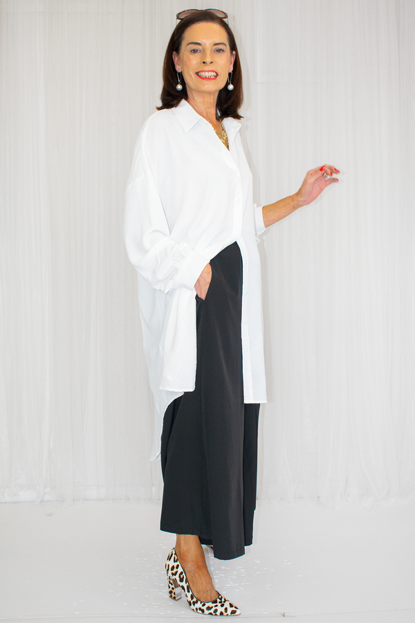 Lena Longline Floaty Shirt in White