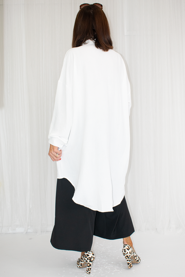 Lena Longline Floaty Shirt in White