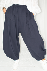 Juniper Pleat Waist Cocoon Trouser in Navy