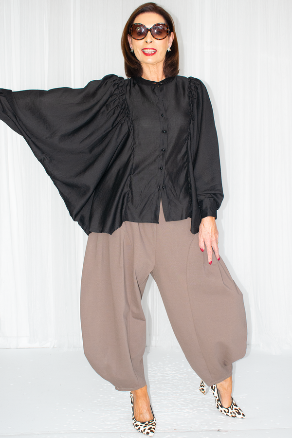 Tamara Batwing Pleat Shoulder Blouse in Black