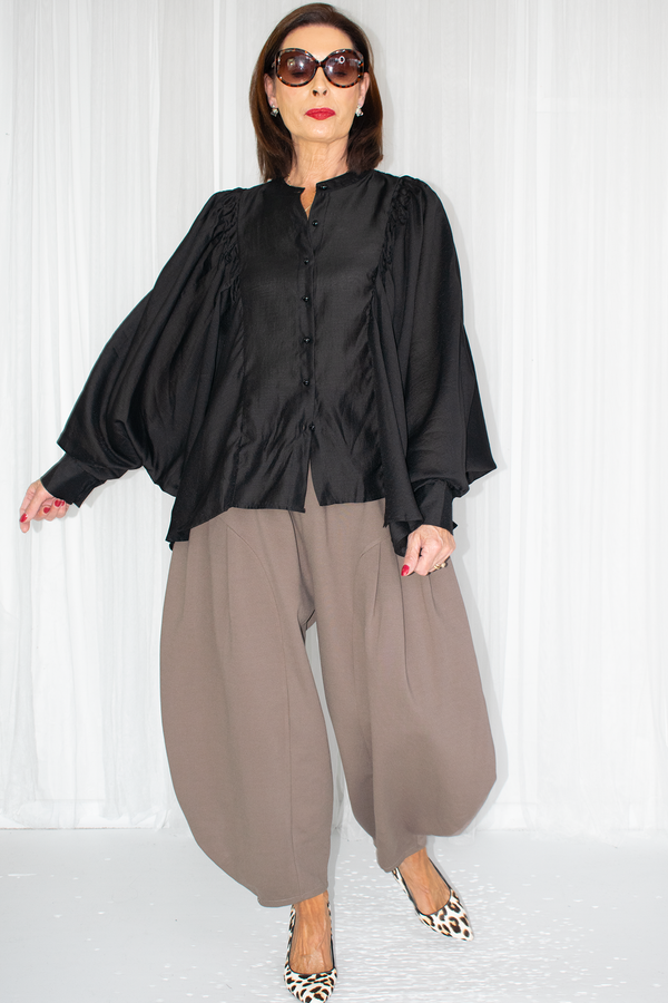 Tamara Batwing Pleat Shoulder Blouse in Black