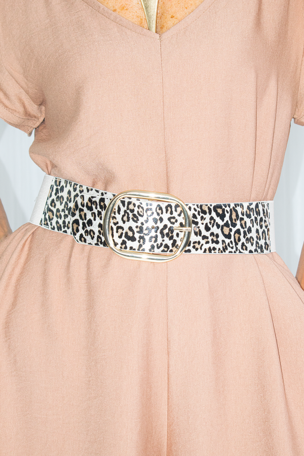 Leopard Print Elasticated Gold Buckle Belt