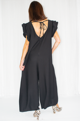 Ravello Ruffle Sleeve Wide Leg Jumpsuit in Black