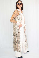 Nala Polka Dot Sheer Shirt/Dress with Satin Finish in Beige