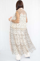 Nala Polka Dot Sheer Shirt/Dress with Satin Finish in Beige