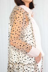 Nala Polka Dot Sheer Shirt/Dress with Satin Finish in Beige