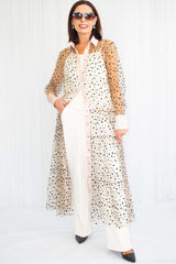 Nala Polka Dot Sheer Shirt/Dress with Satin Finish in Beige