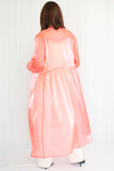 Uma Satin Pocket Sheer Shirt/Dress in Vibrant Coral