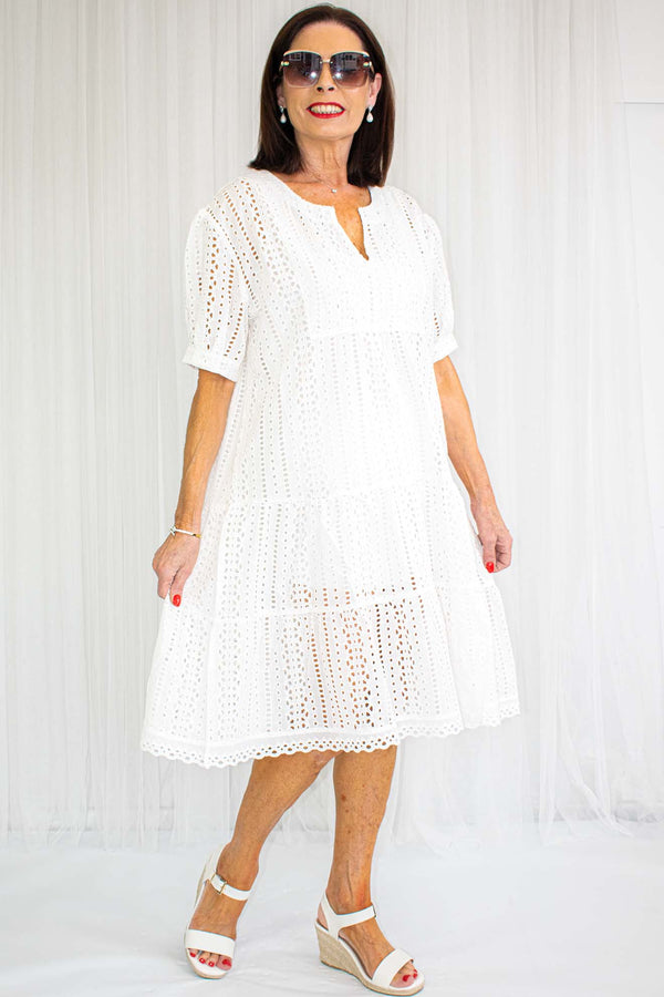 Taylor Tiered Brodie Anglaise Dress in White