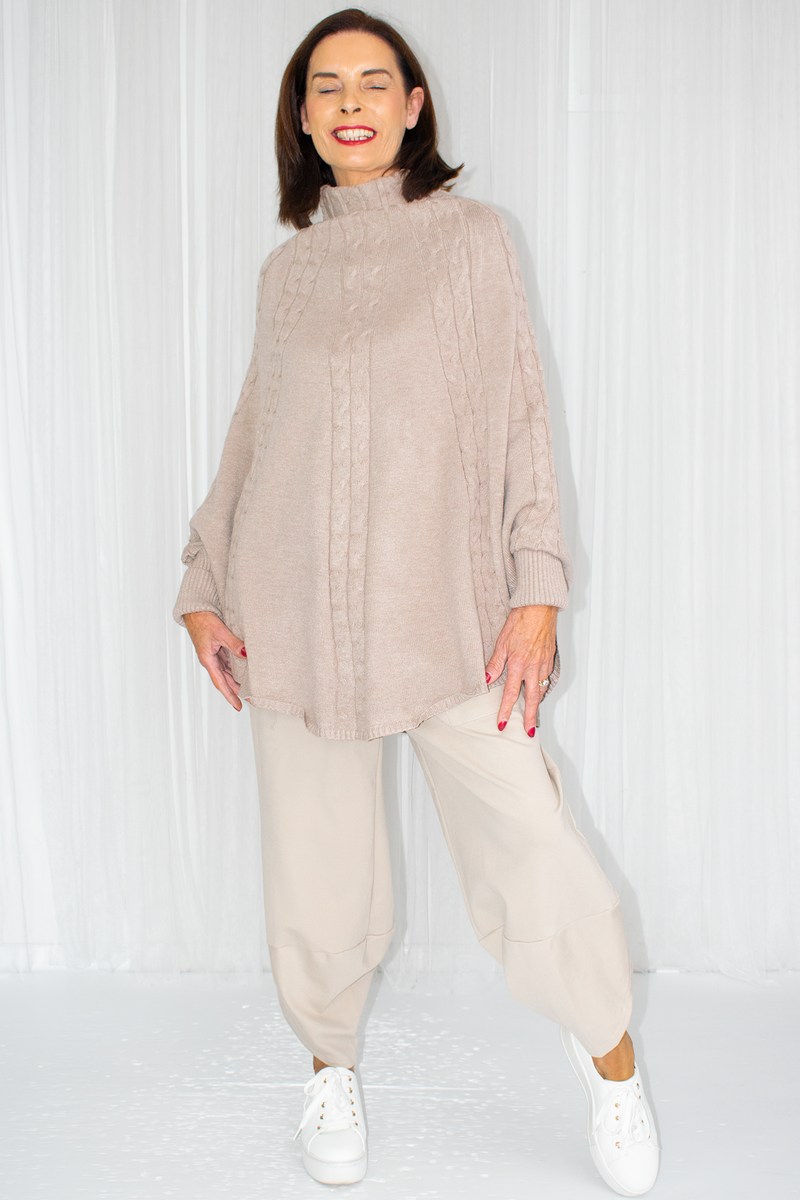 Poppy Turtle Neck Poncho Style Fine Knit in Mocha