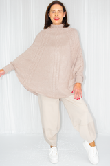 Poppy Turtle Neck Poncho Style Fine Knit in Mocha