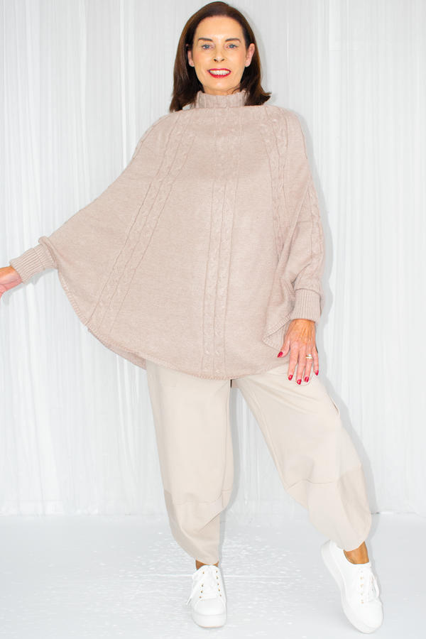 Poppy Turtle Neck Poncho Style Fine Knit in Mocha